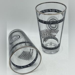 Game of Thrones: (2) 16 oz Glasses w/ Sigil of Winter Coming House Stark & Crown